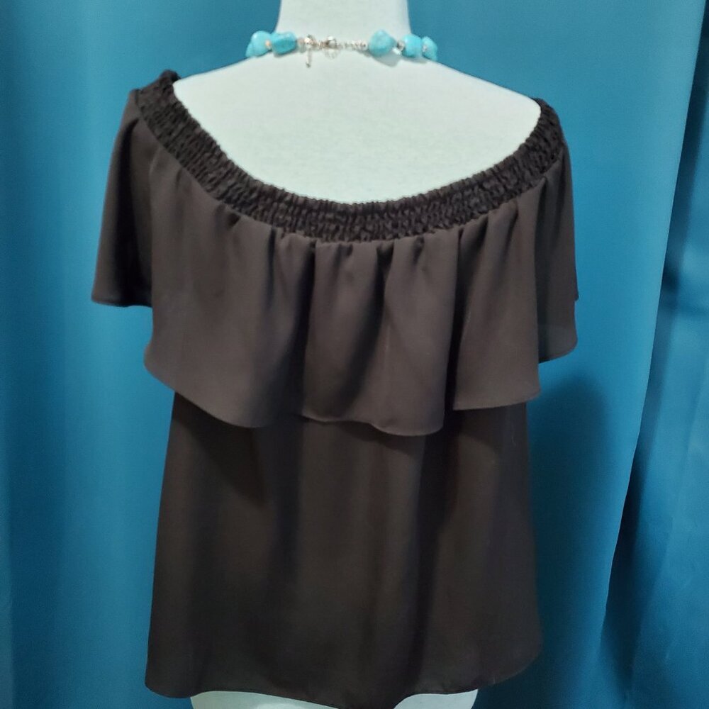INC Rhinestone Off-the-Shoulder Ruffle Blouse - Black Embellished Top - Size XL - Picture 4 of 7